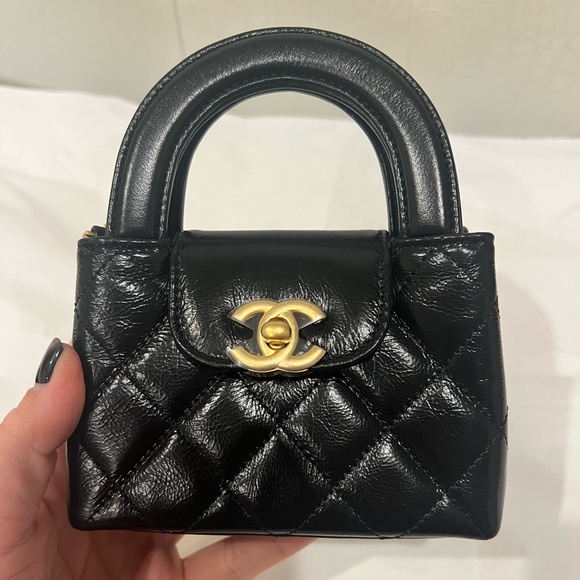 Chanel Kelly Black Top Handle Nano Mini SLG Purse w/Chain Micro Shopping Bag 23K - Picture 4 of 15